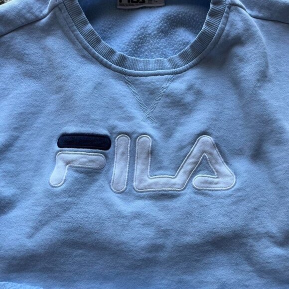 Light Blue Fila Cropped Sweatshirt, Women's Large Crop Top Pullover, Fall Layers - Picture 2 of 5